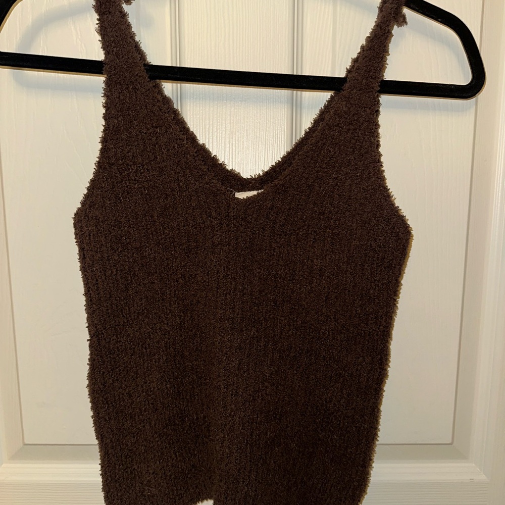 Brown Fuzzy Textured Women's Top
